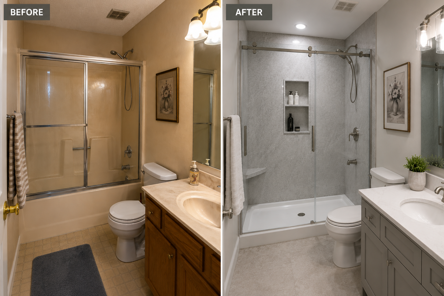 Shower replacement before and after