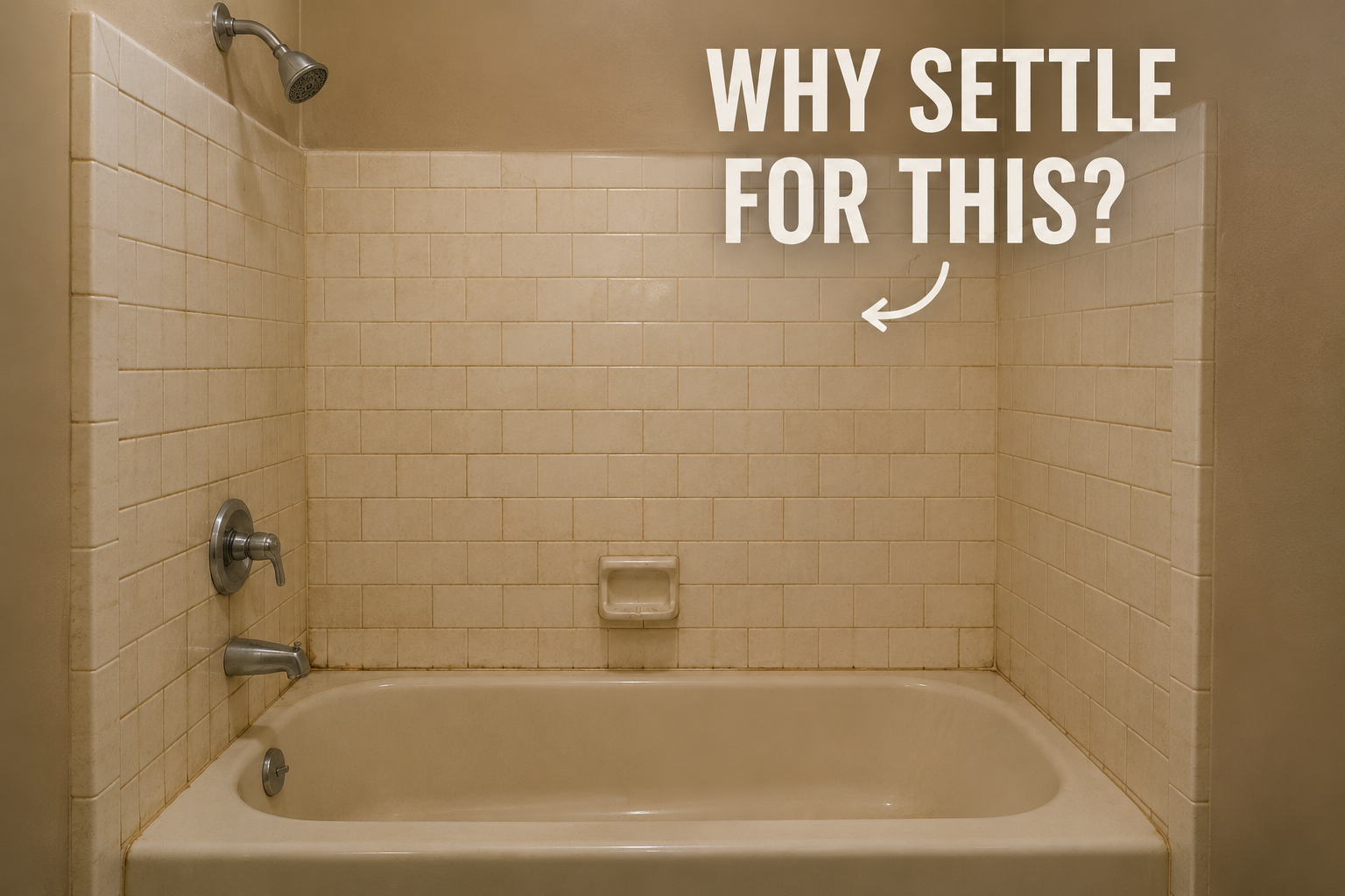 Outdated, worn bathtub and tile shower - why settle for this when a walk-in shower upgrade is available