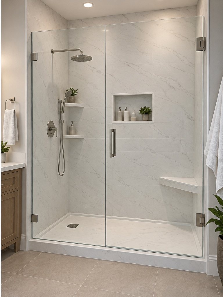 Hinged frameless glass shower door