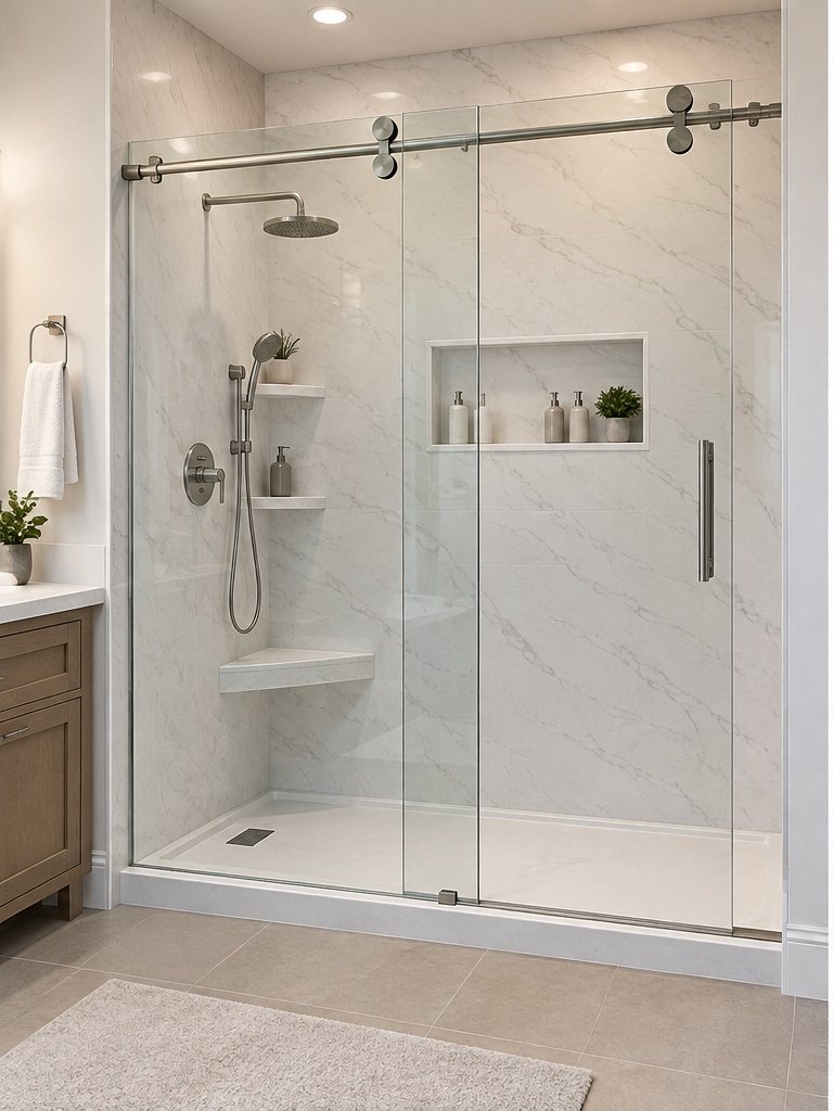 Sliding frameless glass shower door